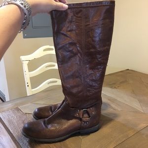 Frye cognac Phillip harness boots